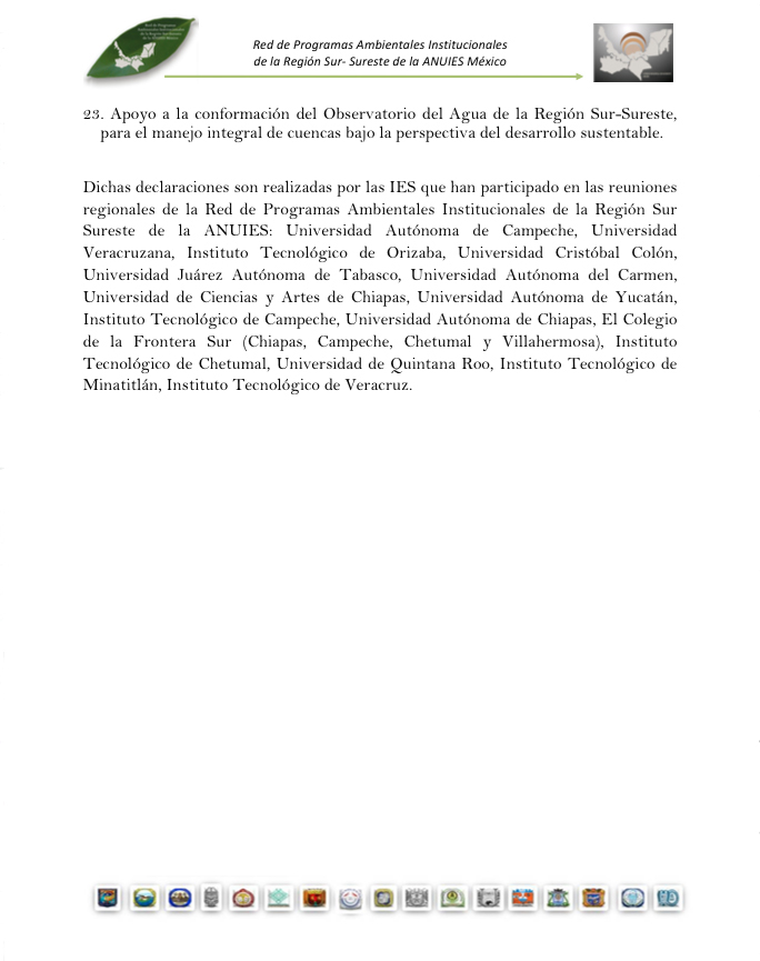 Declaratoria de Campeche por la Sustentabilidad4 - Red de Programas Ambientales Institucionales de la Región Sur Sureste de México.